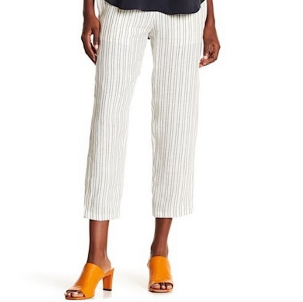 THEORY Thorina Narrow Striped Cropped Pants 100% Linen Women's 6‎